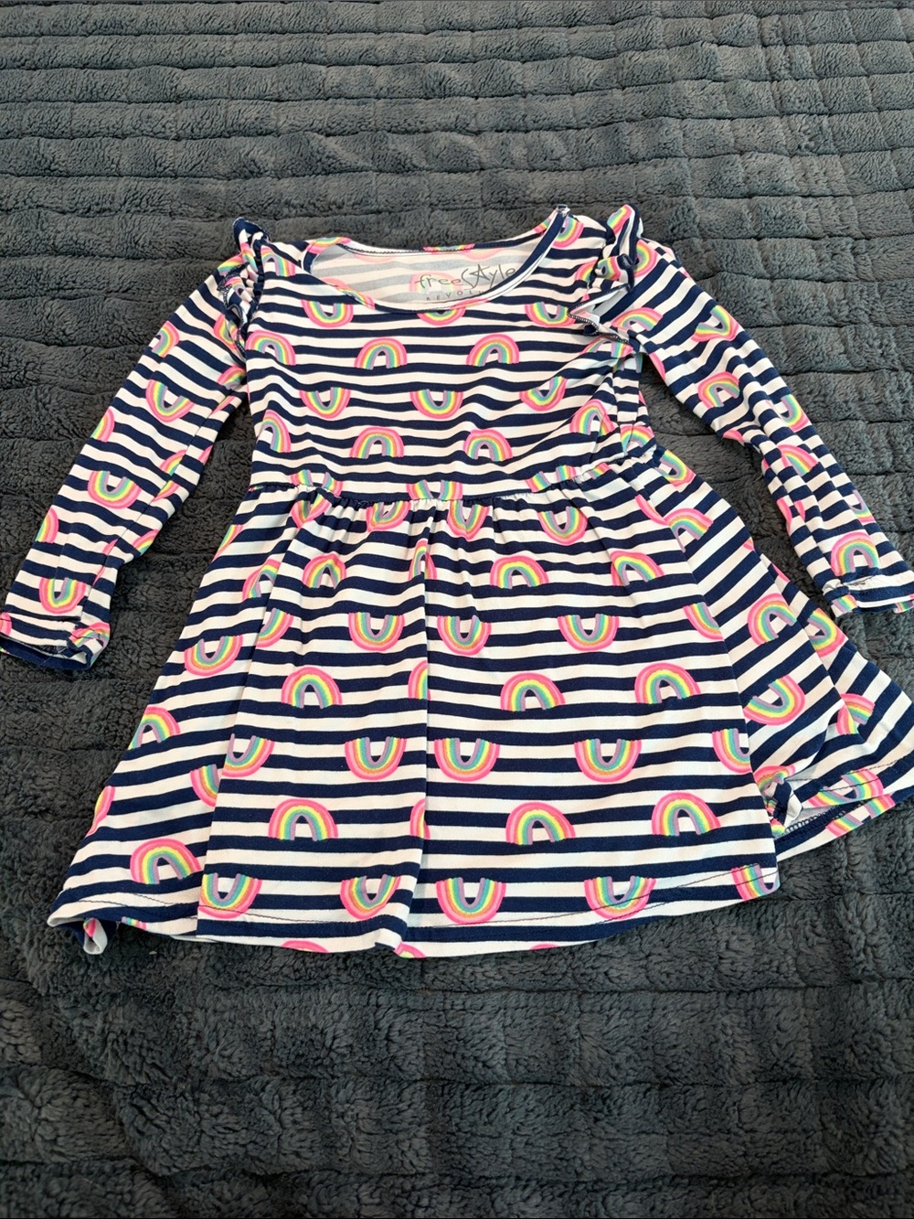 Girls Navy Stripe Rainbow Long-Sleeve Dress